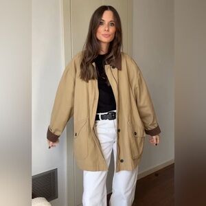 CI-Sono women’s Chore Barn Jacket Corduroy Collar Oversized Khaki Brown